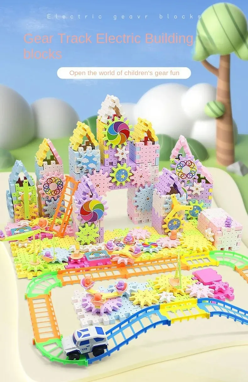 Electric Gears 3D Puzzle Model Building Kits Plastic Brick Blocks Educational Toys for Kids Children Gear Blocks Building Toys