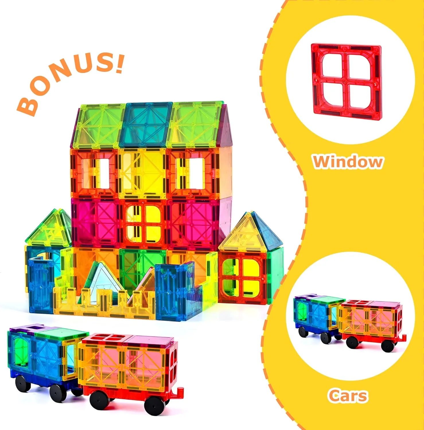 3+ Kids Magnetic Tiles Building Blocks,150PCS Educational STEM Toys,Non-Toxic Pure Color Construction Set for Boys And Girls