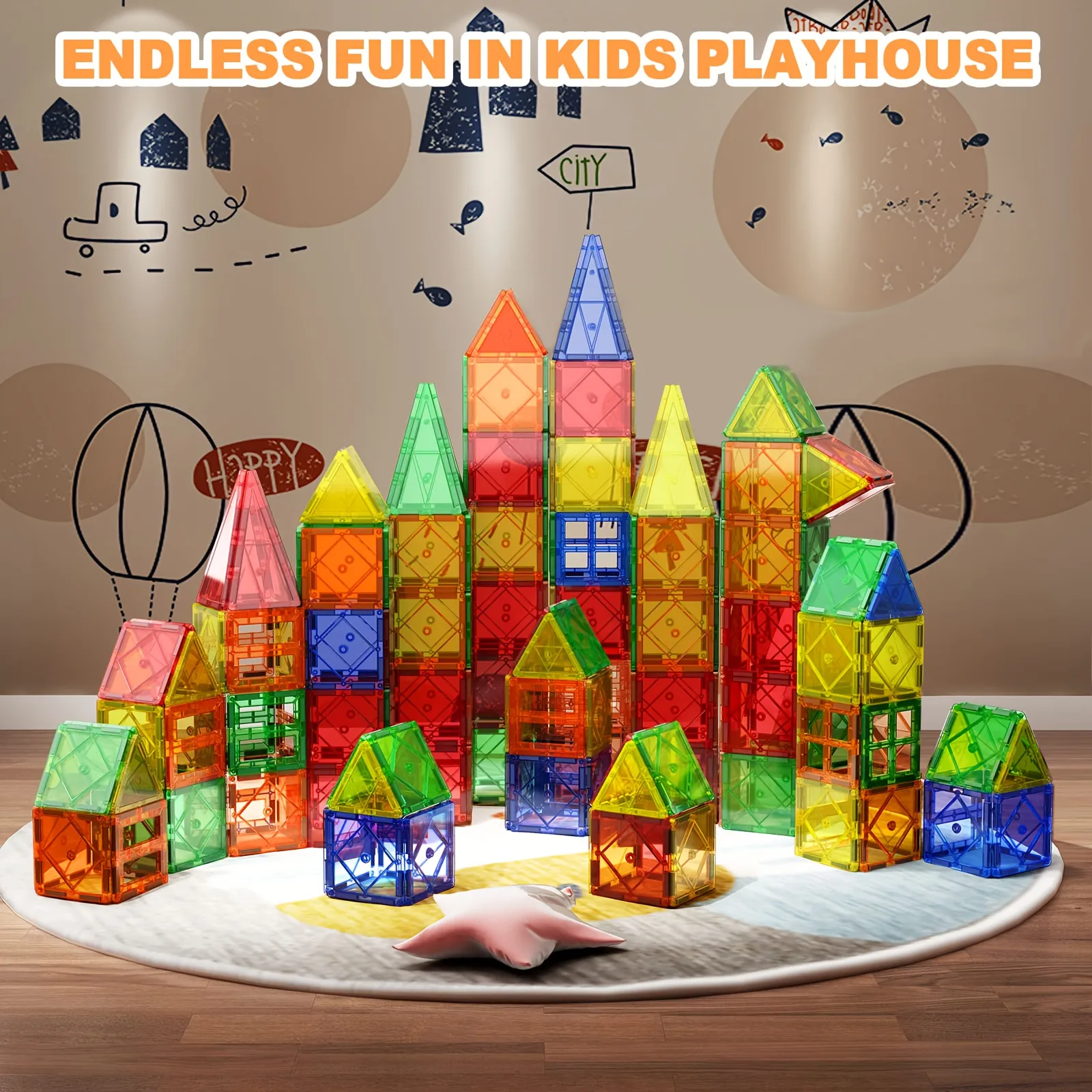 3+ Kids Magnetic Tiles Building Blocks,150PCS Educational STEM Toys,Non-Toxic Pure Color Construction Set for Boys And Girls