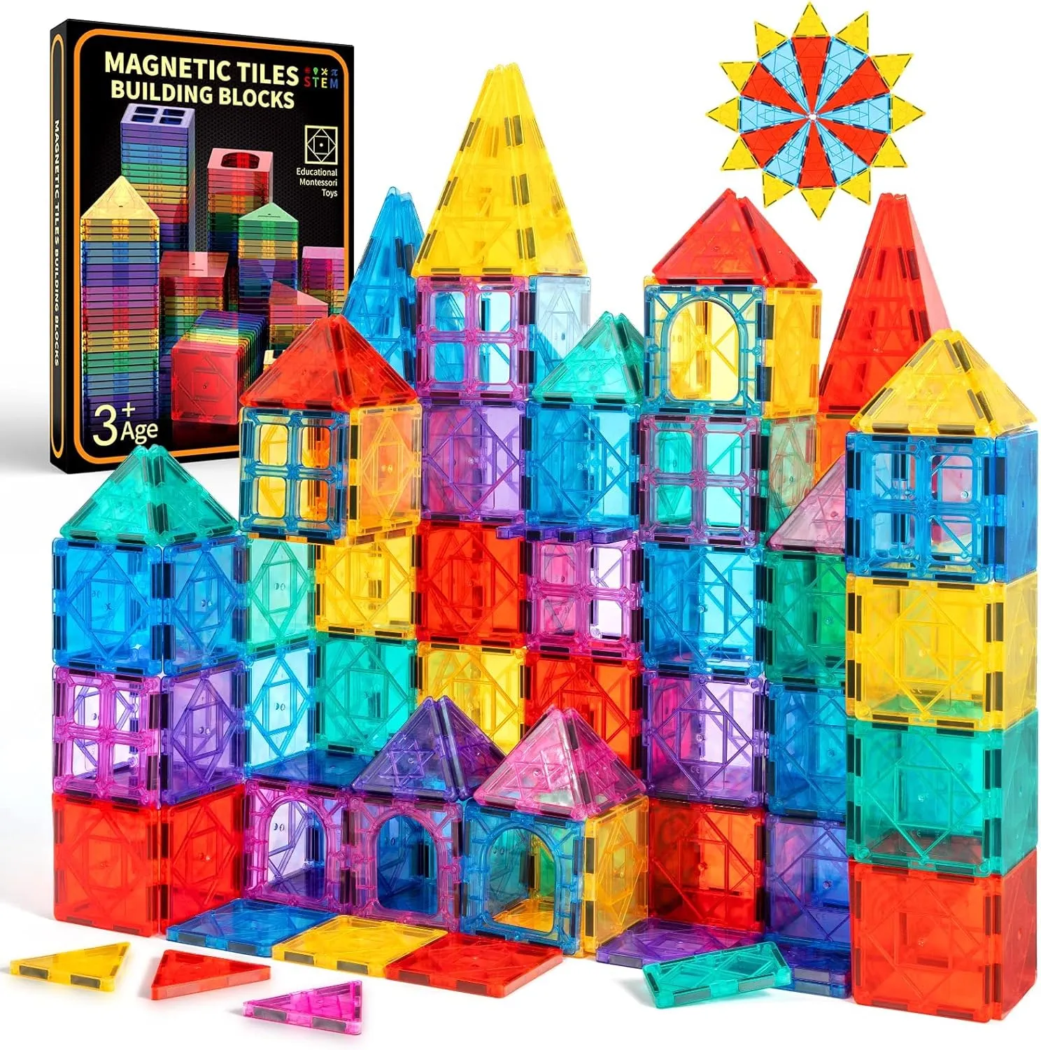 3+ Kids Magnetic Tiles Building Blocks,150PCS Educational STEM Toys,Non-Toxic Pure Color Construction Set for Boys And Girls