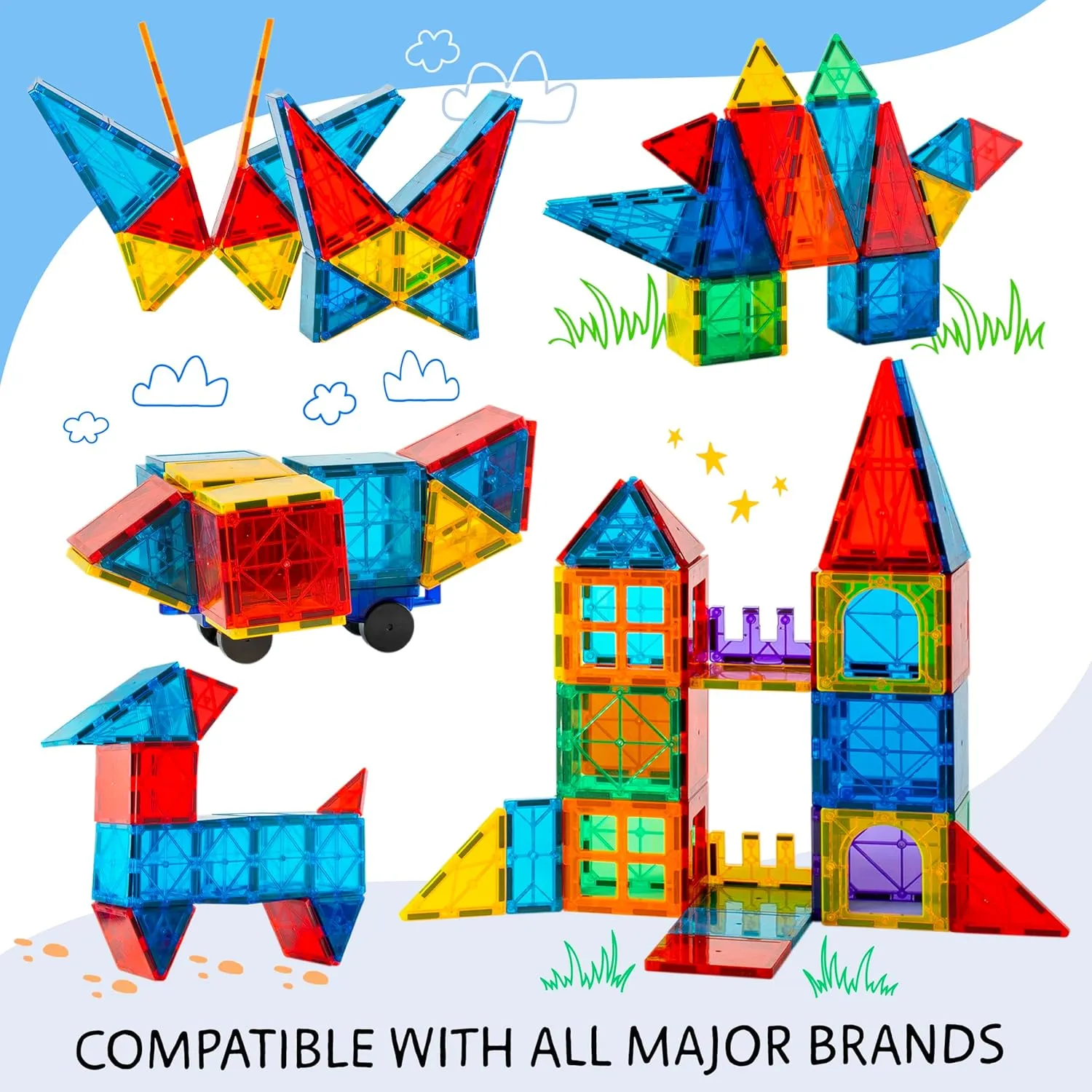 3+ Kids Magnetic Tiles Building Blocks,150PCS Educational STEM Toys,Non-Toxic Pure Color Construction Set for Boys And Girls