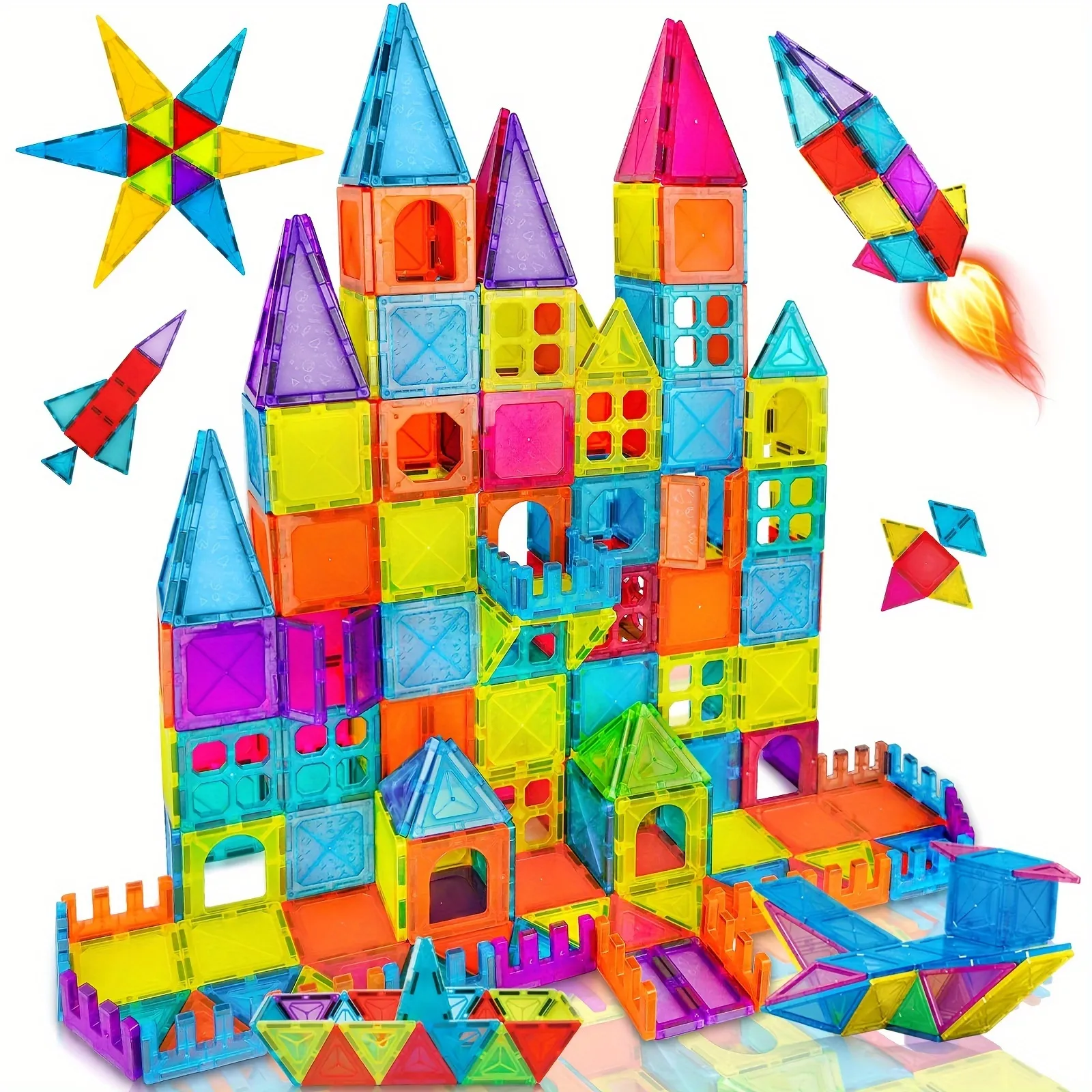 3+ Kids Magnetic Tiles Building Blocks,150PCS Educational STEM Toys,Non-Toxic Pure Color Construction Set for Boys And Girls