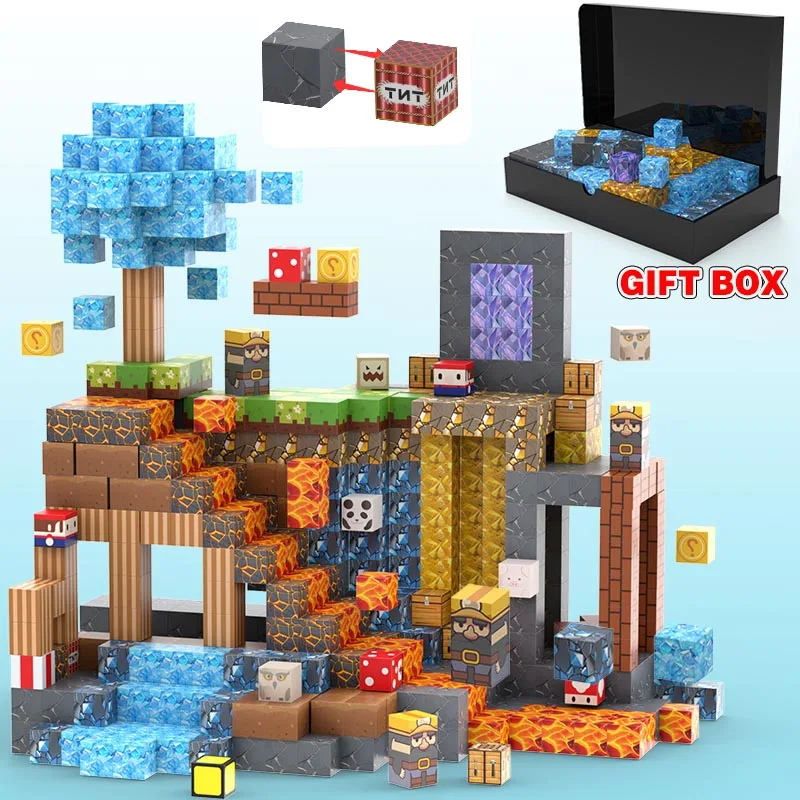 100pcs Magnetic Blocks Mine World Magnetic construction set For Girl Children toys Age 3+ DIY Stem Montessori Sensory Toy