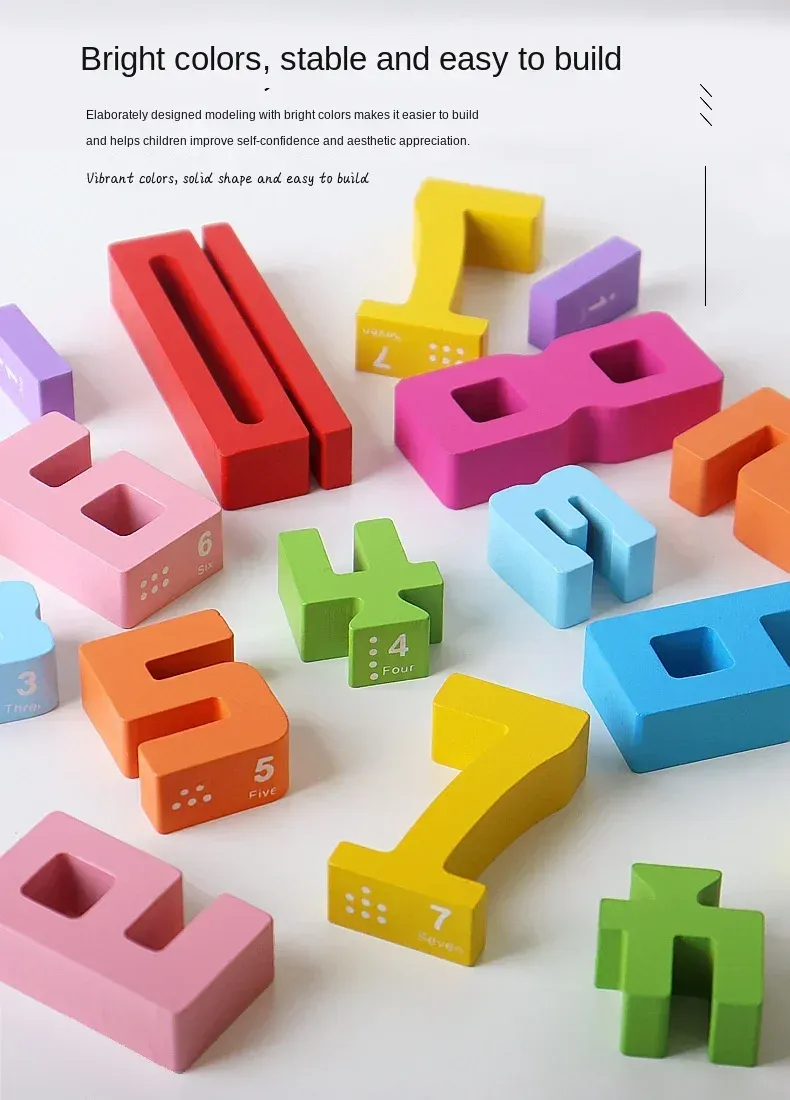 Wooden Educational Digital Blocks Creative Puzzles Stacking Toys Fun Brain-burning Early Education Topics Montessori Style