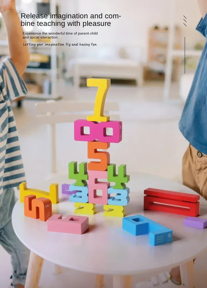 Wooden Educational Digital Blocks Creative Puzzles Stacking Toys Fun Brain-burning Early Education Topics Montessori Style