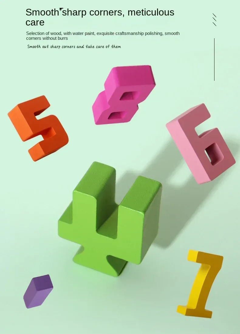 Wooden Educational Digital Blocks Creative Puzzles Stacking Toys Fun Brain-burning Early Education Topics Montessori Style