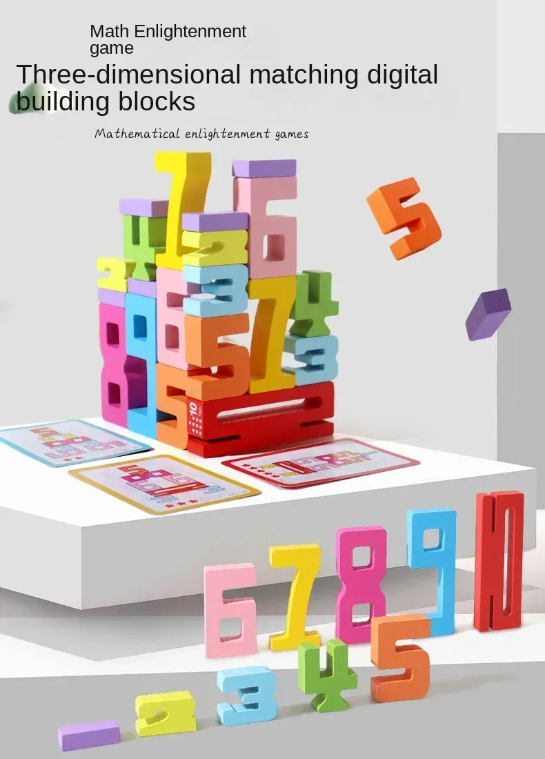 Wooden Educational Digital Blocks Creative Puzzles Stacking Toys Fun Brain-burning Early Education Topics Montessori Style
