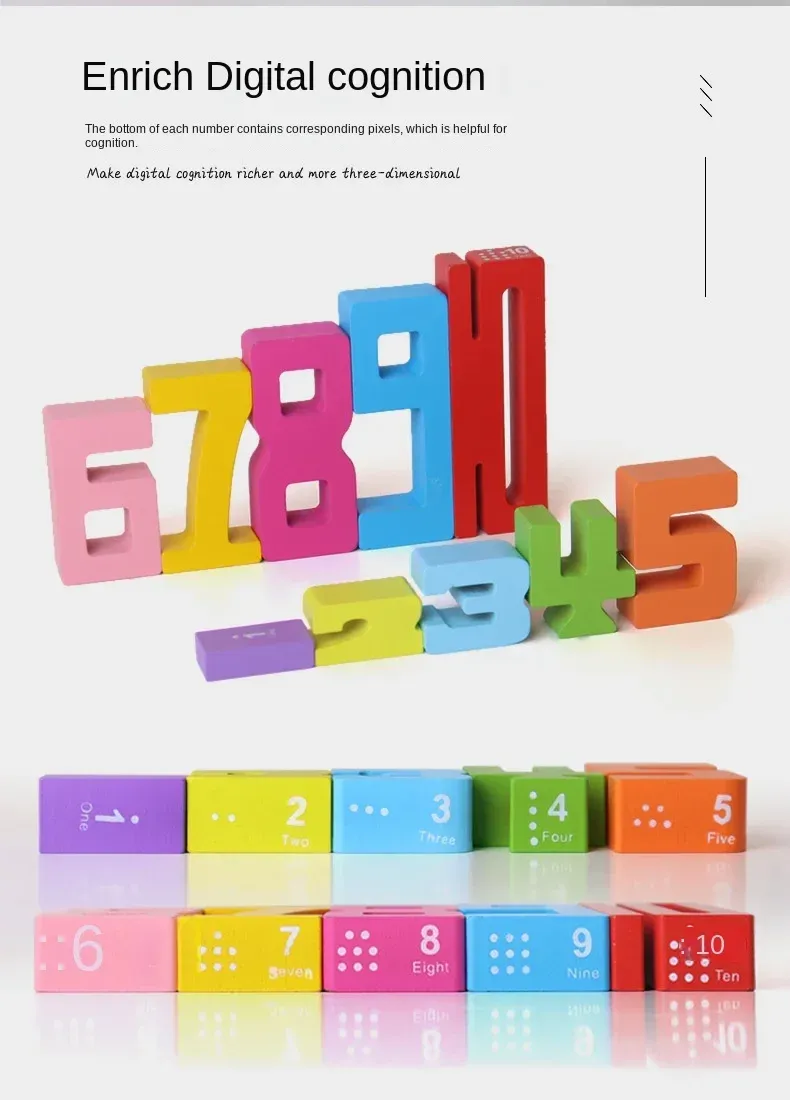 Wooden Educational Digital Blocks Creative Puzzles Stacking Toys Fun Brain-burning Early Education Topics Montessori Style