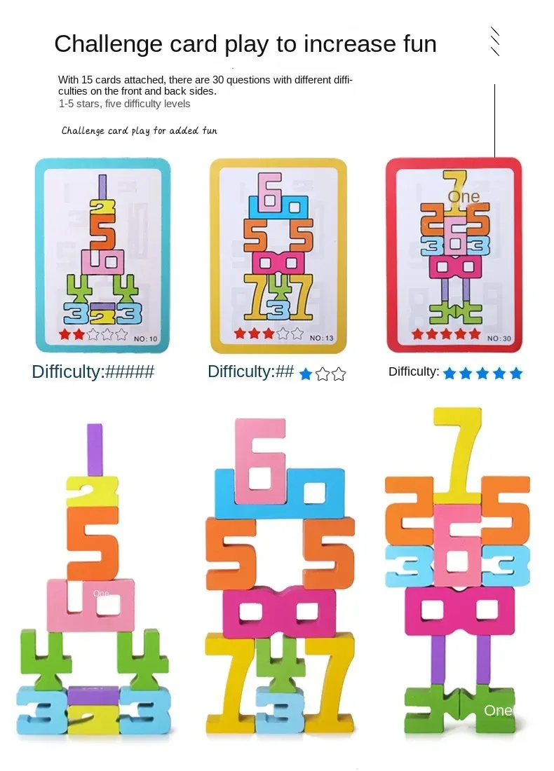 Wooden Educational Digital Blocks Creative Puzzles Stacking Toys Fun Brain-burning Early Education Topics Montessori Style