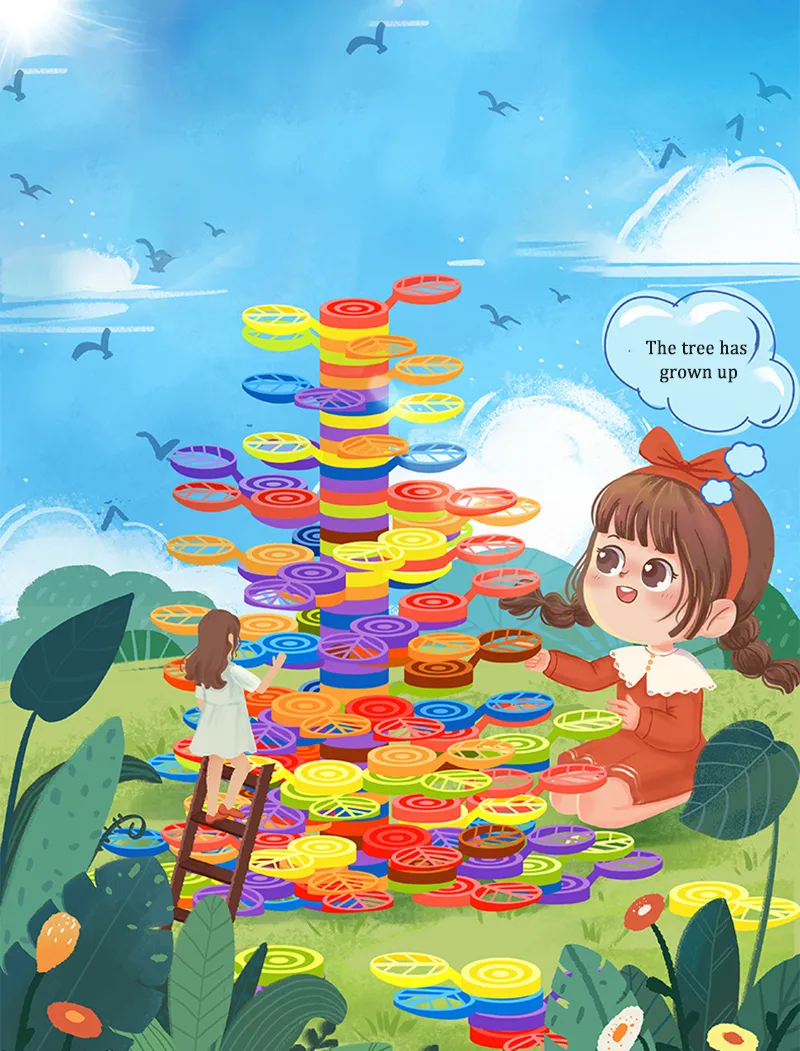 Rainbow Balance Tree Stacking Blocks Montessori Parish Education Games Fine Motor Skills Toys Sensory Integration for Children