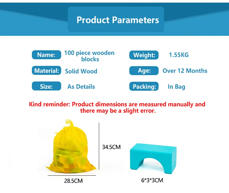 Wooden Building Blocks Set with Storage Bag Wooden Toys for Kids Assembled Building Blocks Early Educational Toys for Children