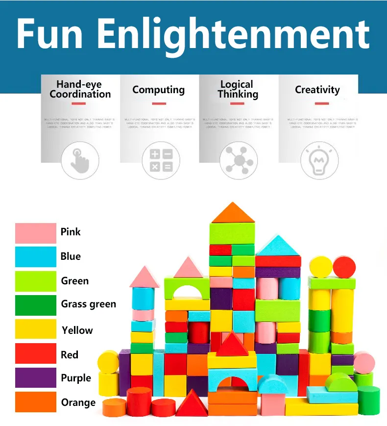 Wooden Building Blocks Set with Storage Bag Wooden Toys for Kids Assembled Building Blocks Early Educational Toys for Children