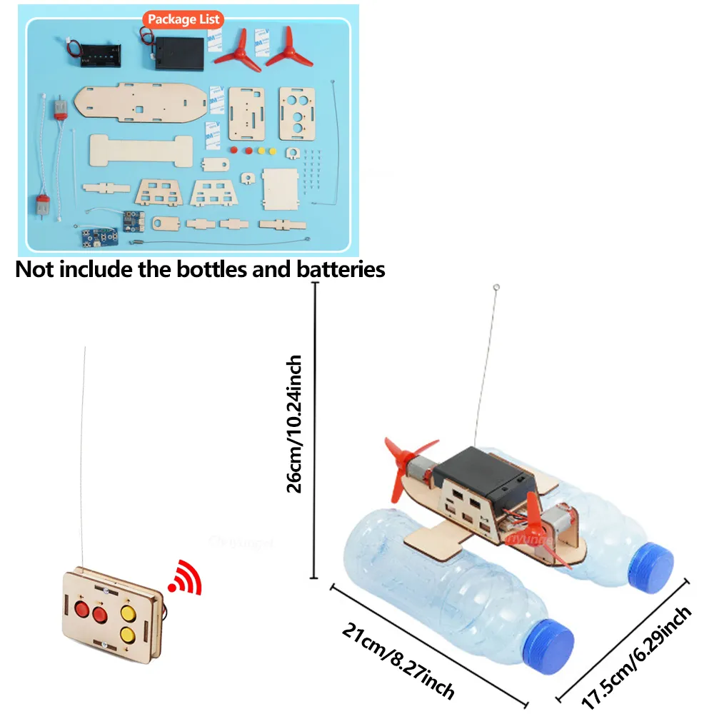 DIY Remote Control Wind Ship Model Wooden Assembling Electric Wind Powered Boat Science Experiment Kit Kids STEM Educational Toy