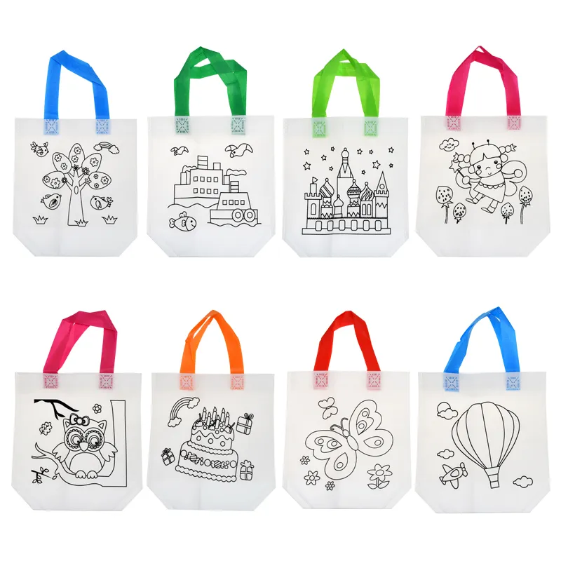 DIY Graffiti Bag with Markers Handmade Painting Non-Woven Bag for Children Arts Crafts Color Filling Drawing Toy Kids Craft
