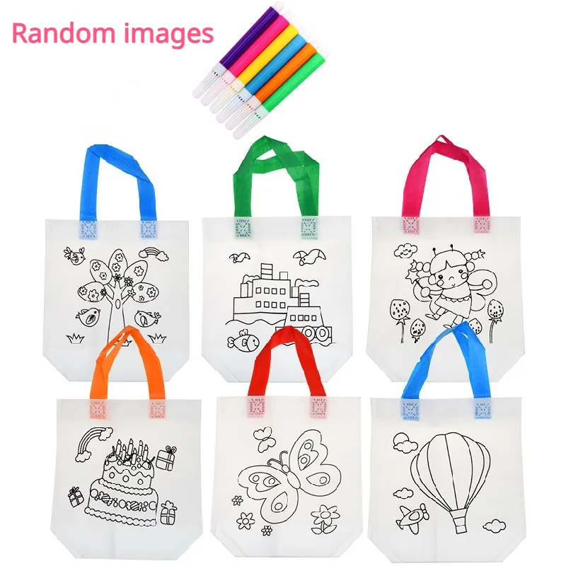 DIY Graffiti Bag with Markers Handmade Painting Non-Woven Bag for Children Arts Crafts Color Filling Drawing Toy Kids Craft