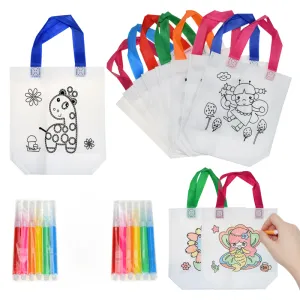 DIY Graffiti Bag with Markers Handmade Painting Non-Woven Bag for Children Arts Crafts Color Filling Drawing Toy Kids Craft