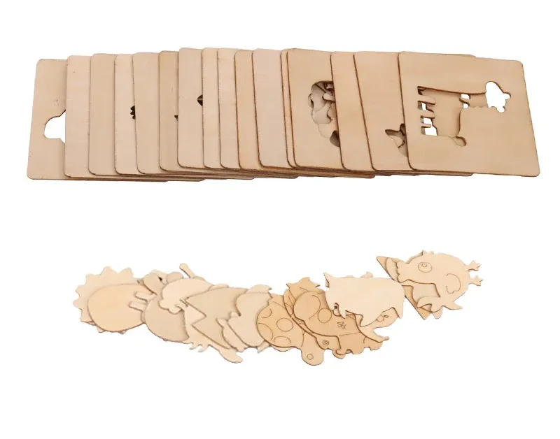 10-20pcs Wooden DIY Kids Drawing Toys Painting Stencils Template Craft Toys Puzzle Educational Toys For Children Gifts