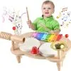 Kids Drum Set Baby Musical Instruments Toys Montessori Wooden Xylophone Preschool Music Kit Percussion Tambourine Toys Birthday