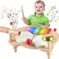 Kids Drum Set Baby Musical Instruments Toys Montessori Wooden Xylophone Preschool Music Kit Percussion Tambourine Toys Birthday