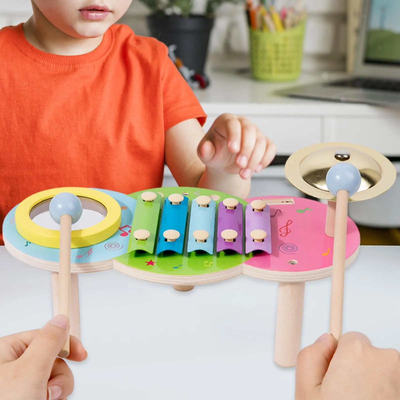 Kids Drum Set Baby Musical Instruments Toys Montessori Wooden Xylophone Preschool Music Kit Percussion Tambourine Toys Birthday