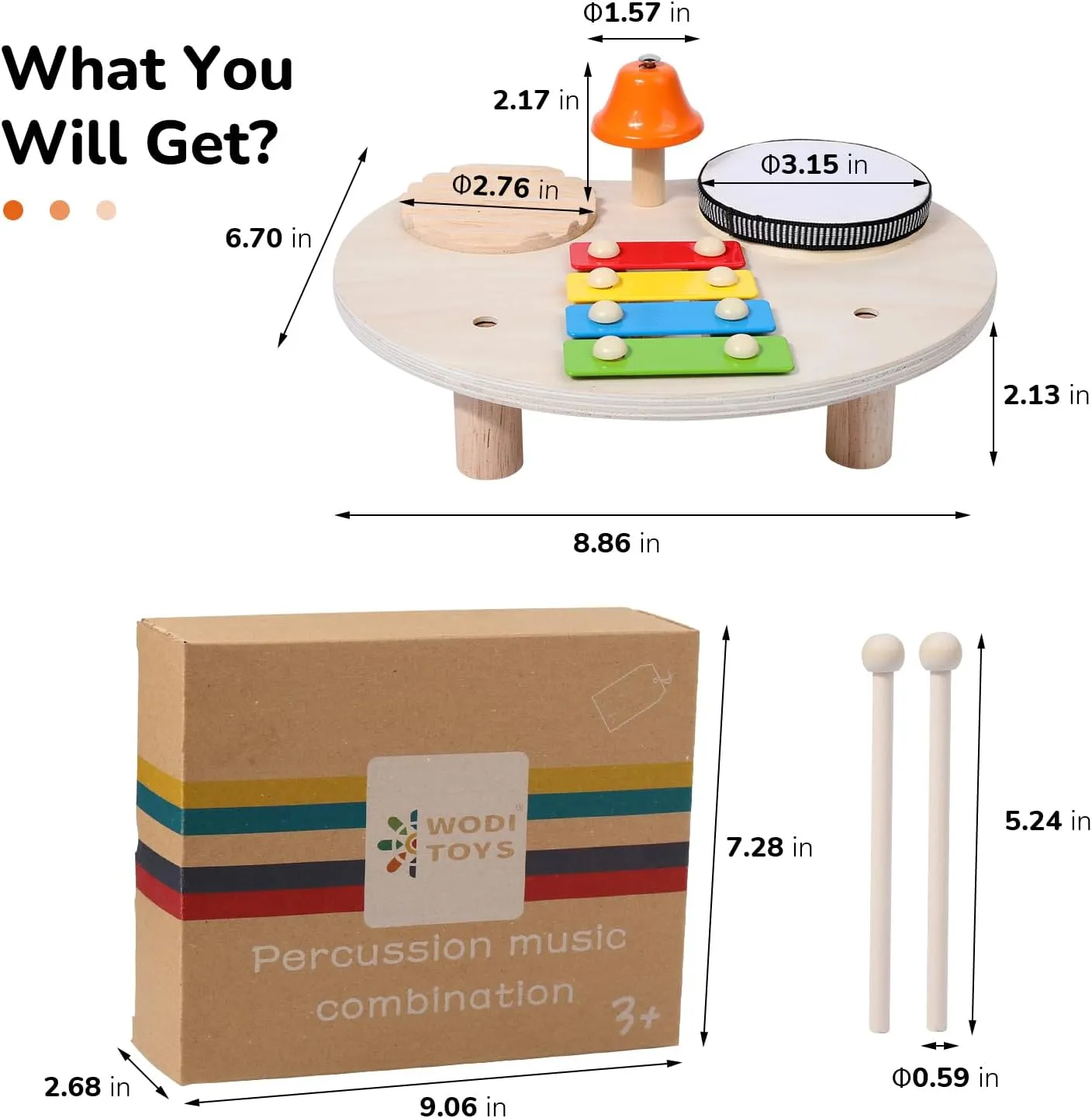 Kids Drum Set Baby Musical Instruments Toys Montessori Wooden Xylophone Preschool Music Kit Percussion Tambourine Toys Birthday