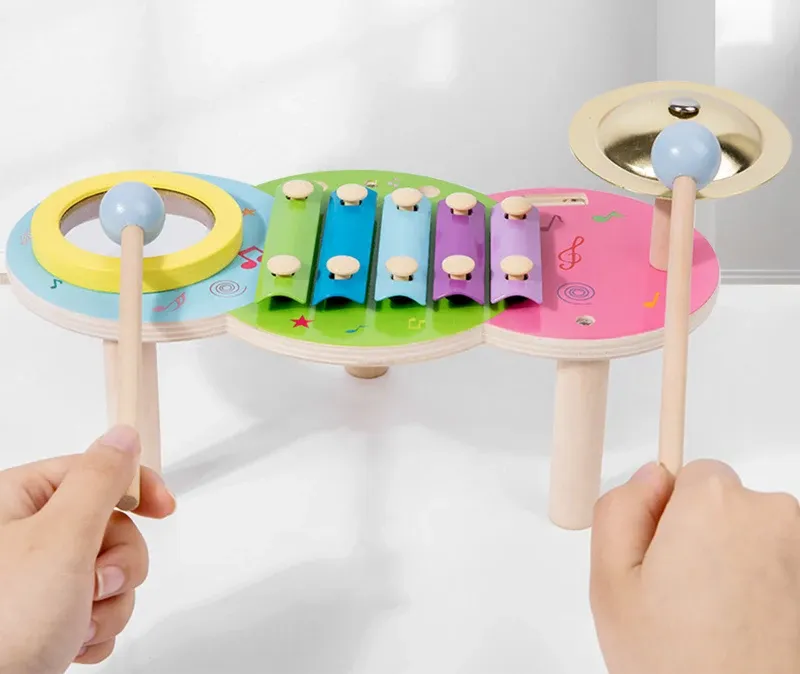 Kids Drum Set Baby Musical Instruments Toys Montessori Wooden Xylophone Preschool Music Kit Percussion Tambourine Toys Birthday