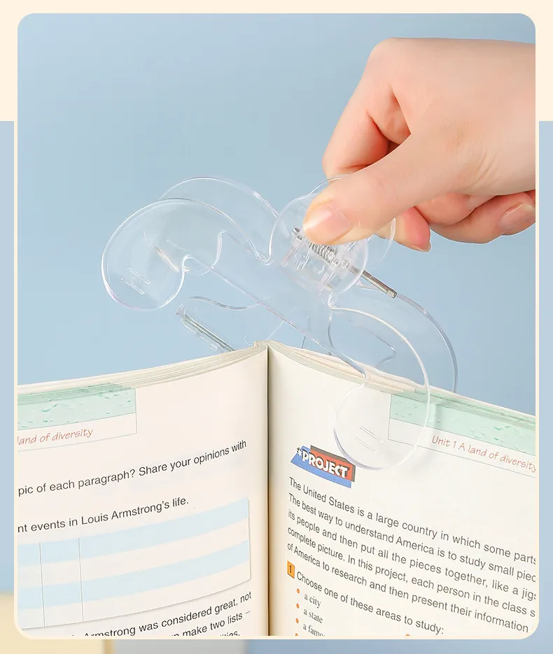 Transparent Plastic Book Clip with Bracket Reading Aid Fixed Book Holder Folder Paper Clips Bookmarks Stationery School Supplies