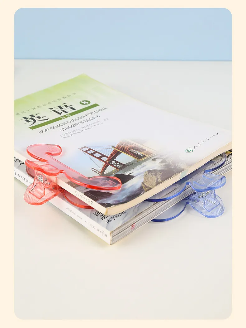 Transparent Plastic Book Clip with Bracket Reading Aid Fixed Book Holder Folder Paper Clips Bookmarks Stationery School Supplies