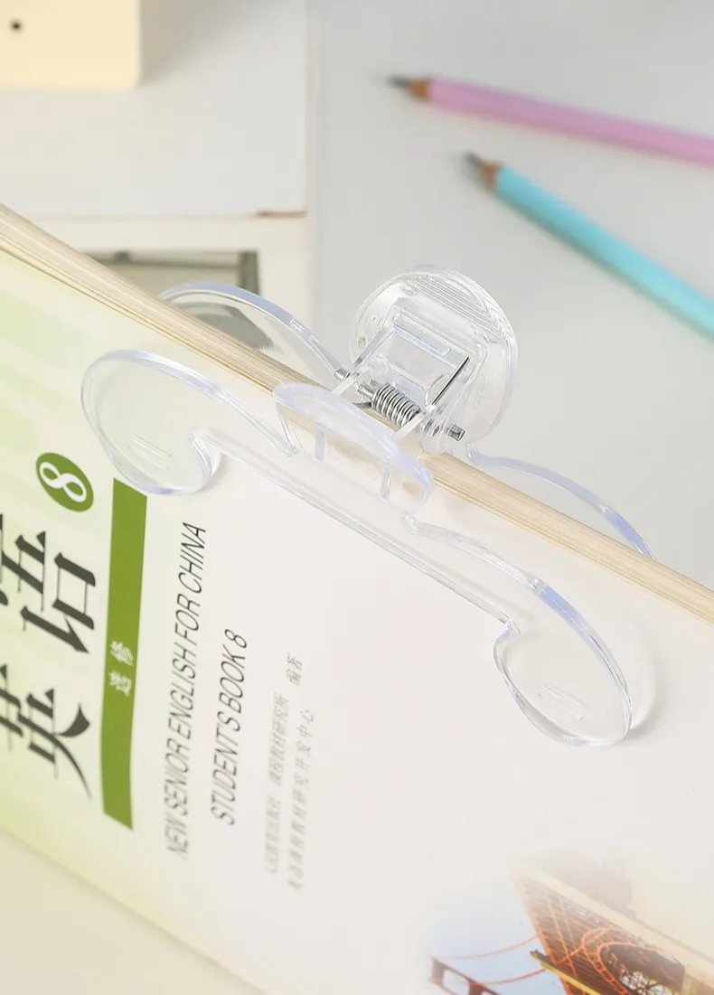 Transparent Plastic Book Clip with Bracket Reading Aid Fixed Book Holder Folder Paper Clips Bookmarks Stationery School Supplies