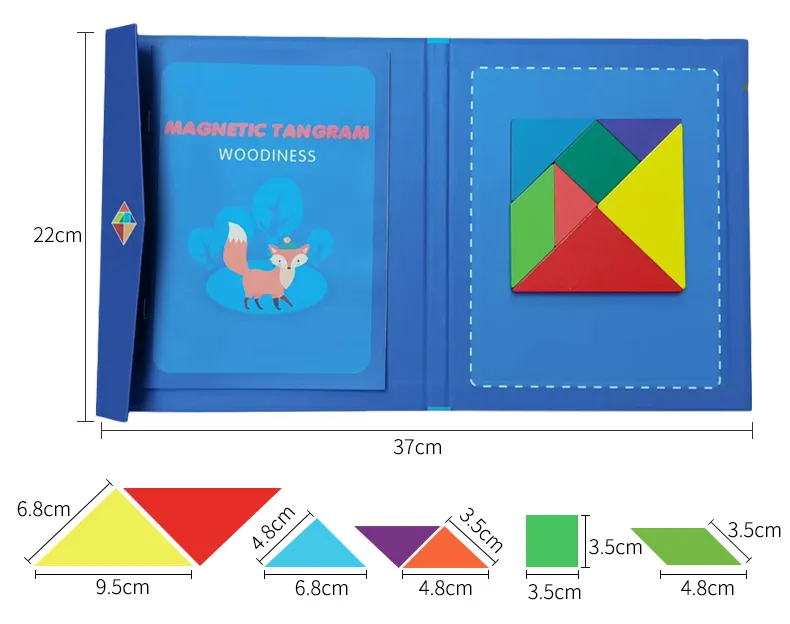 Wooden Jigsaw Magnetic Tangram Puzzle Book Educational Toys For Children Baby Kid Portable Montessori Learning Intelligence