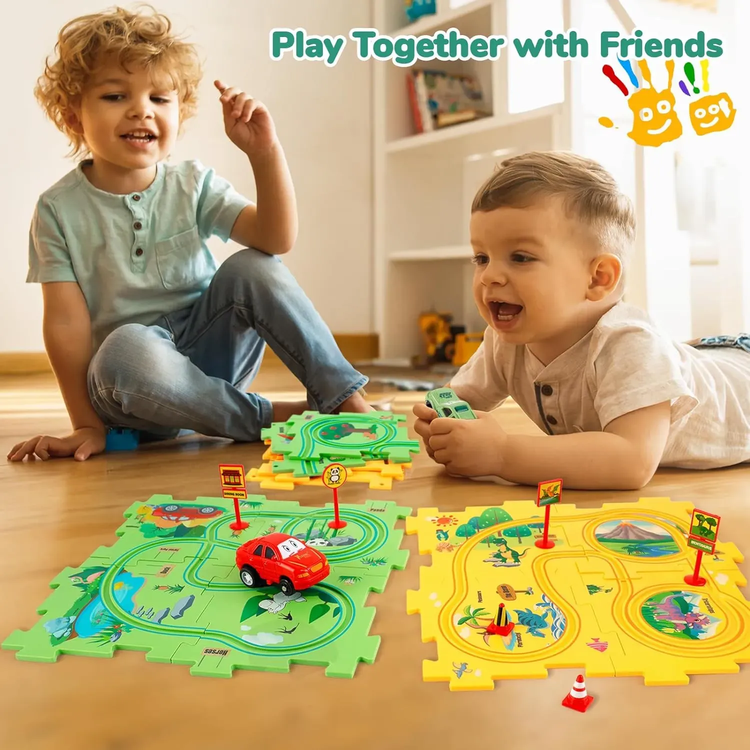 Puzzle Racer Kids Car Track Set Plastic Floor Puzzles for 3 4 5 6 Year Old Boys Montessori Toys Brain Toys 2024 NEW