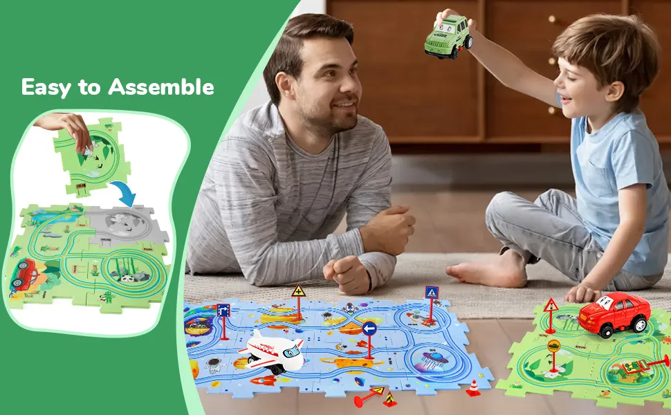 Puzzle Racer Kids Car Track Set Plastic Floor Puzzles for 3 4 5 6 Year Old Boys Montessori Toys Brain Toys 2024 NEW
