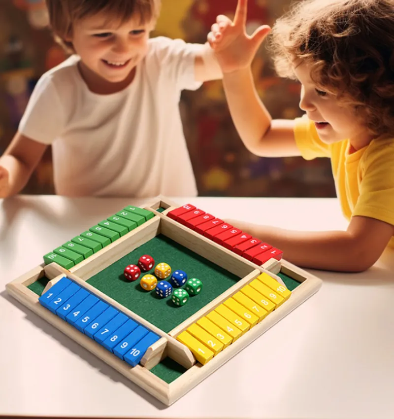 Arithmetic Dice Board Game Four-Sided Flip Card Games Box Dice Toys Wooden Flaps Dices 4 Players Party Number Game Board Games