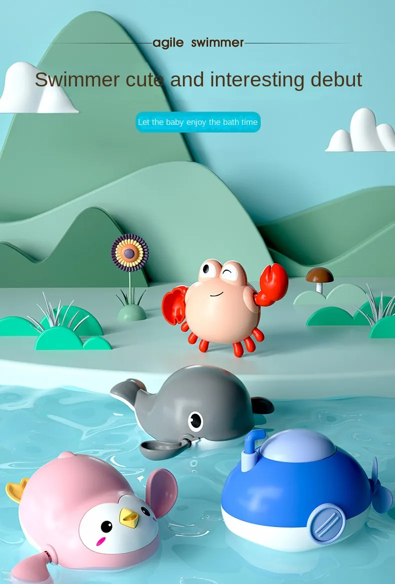 Summer Bath Toys Kids Swimming Clockwork Dolls Play Water Baby Bathing Cute Funny Children Bathroom Shower Bathtub Animals Toy