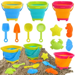 11pcs Beach Sand Toys Set for Kids Silicone Collapsible Foldable Beach Bucket Travel Beach Toys for Summer Outdoor Camping