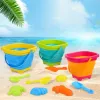 11pcs Beach Sand Toys Set for Kids Silicone Collapsible Foldable Beach Bucket Travel Beach Toys for Summer Outdoor Camping