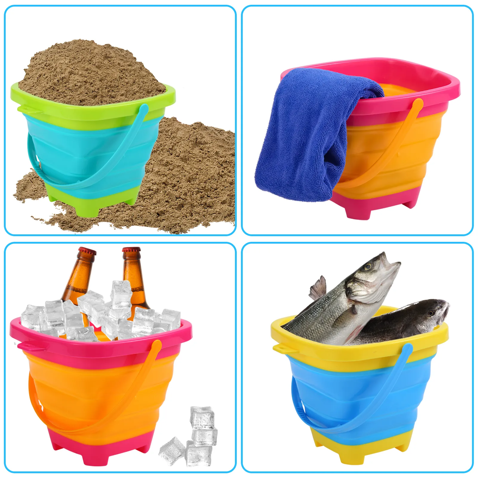 11pcs Beach Sand Toys Set for Kids Silicone Collapsible Foldable Beach Bucket Travel Beach Toys for Summer Outdoor Camping