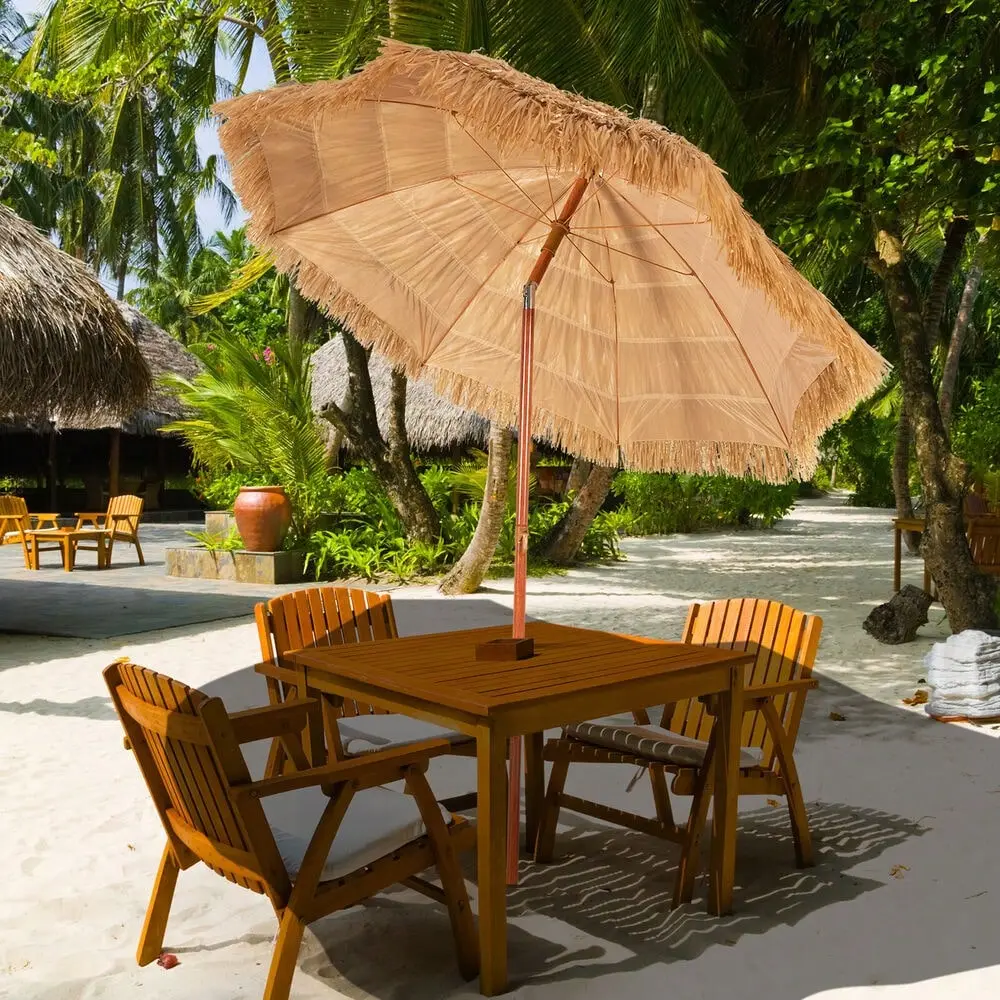 6.5 FT Thatched Beach Umbrella Tilt Tiki Hawaiian Patio Portable