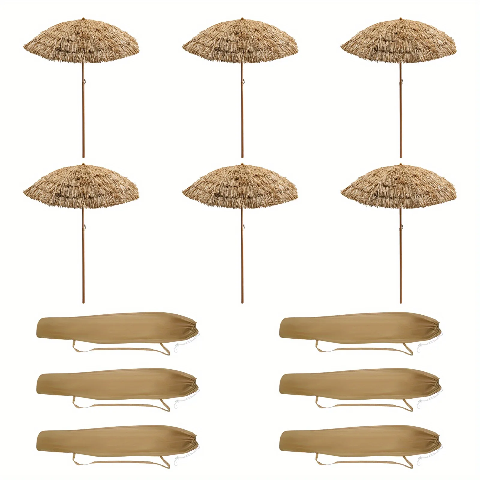 [Beach Umbrella Set] 6-Piece Beach Umbrella Set - Spacious Portable for Family Vacations - Easy Outdoor Use for Beach Camping