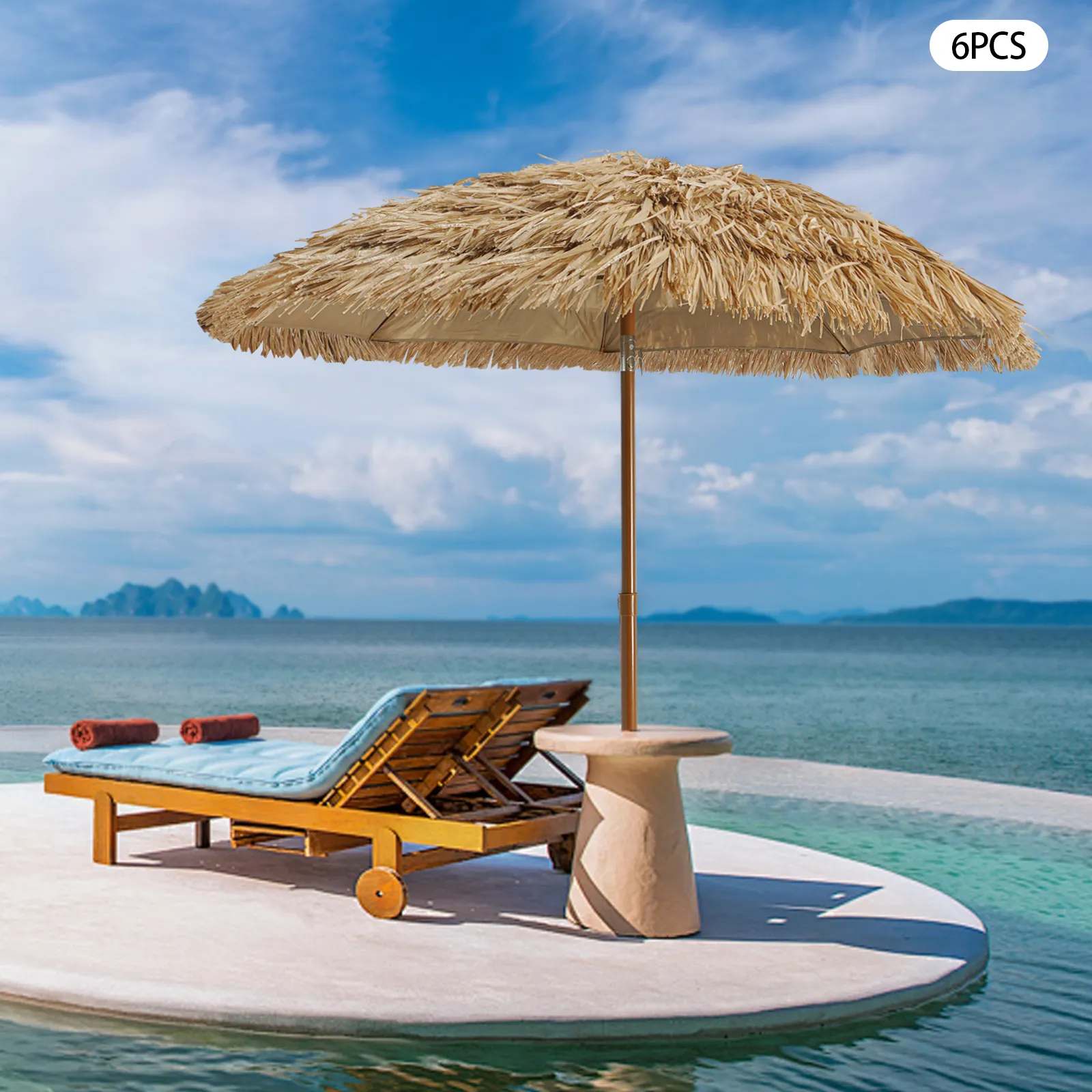 [Beach Umbrella Set] 6-Piece Beach Umbrella Set - Spacious Portable for Family Vacations - Easy Outdoor Use for Beach Camping