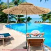 Free Delivery - 9 ft Thatched Patio Umbrella, 2 Tier Hawaiian Style Grass Beach Umbrella with 32 Led Lights, Center Light,