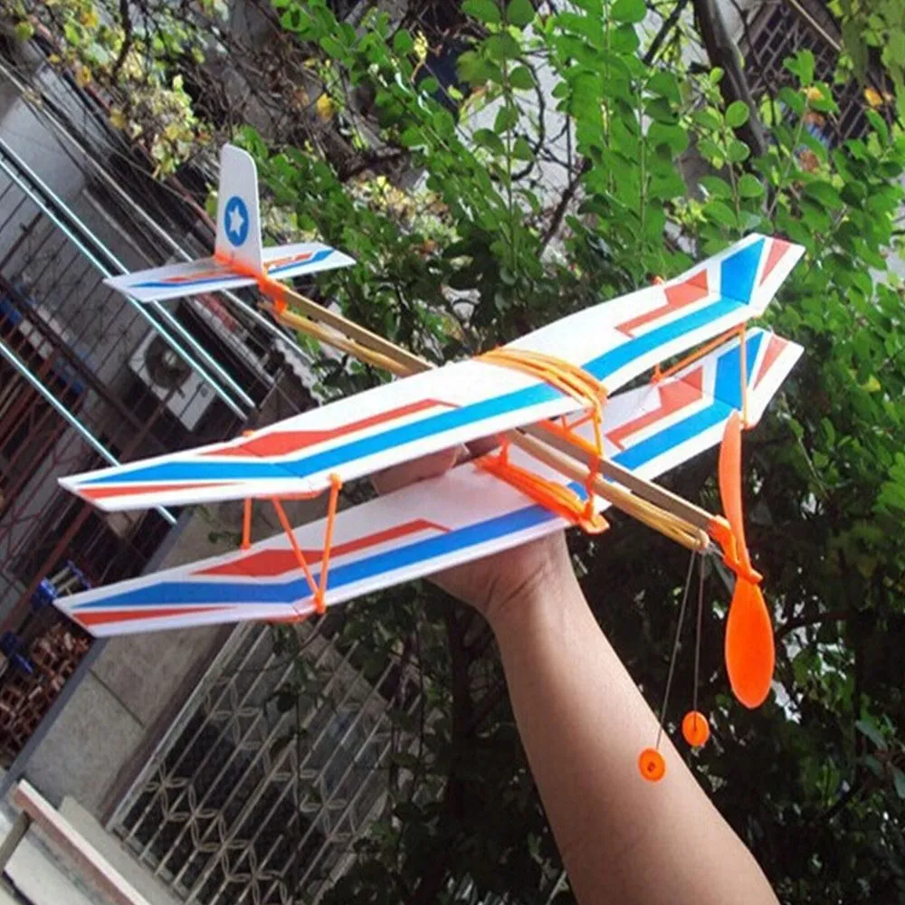 Educational Toy Christmas best gift Elastic Rubber Airplane DIY Foam Aircraft Powered Flying Glider Assembly Plane Model