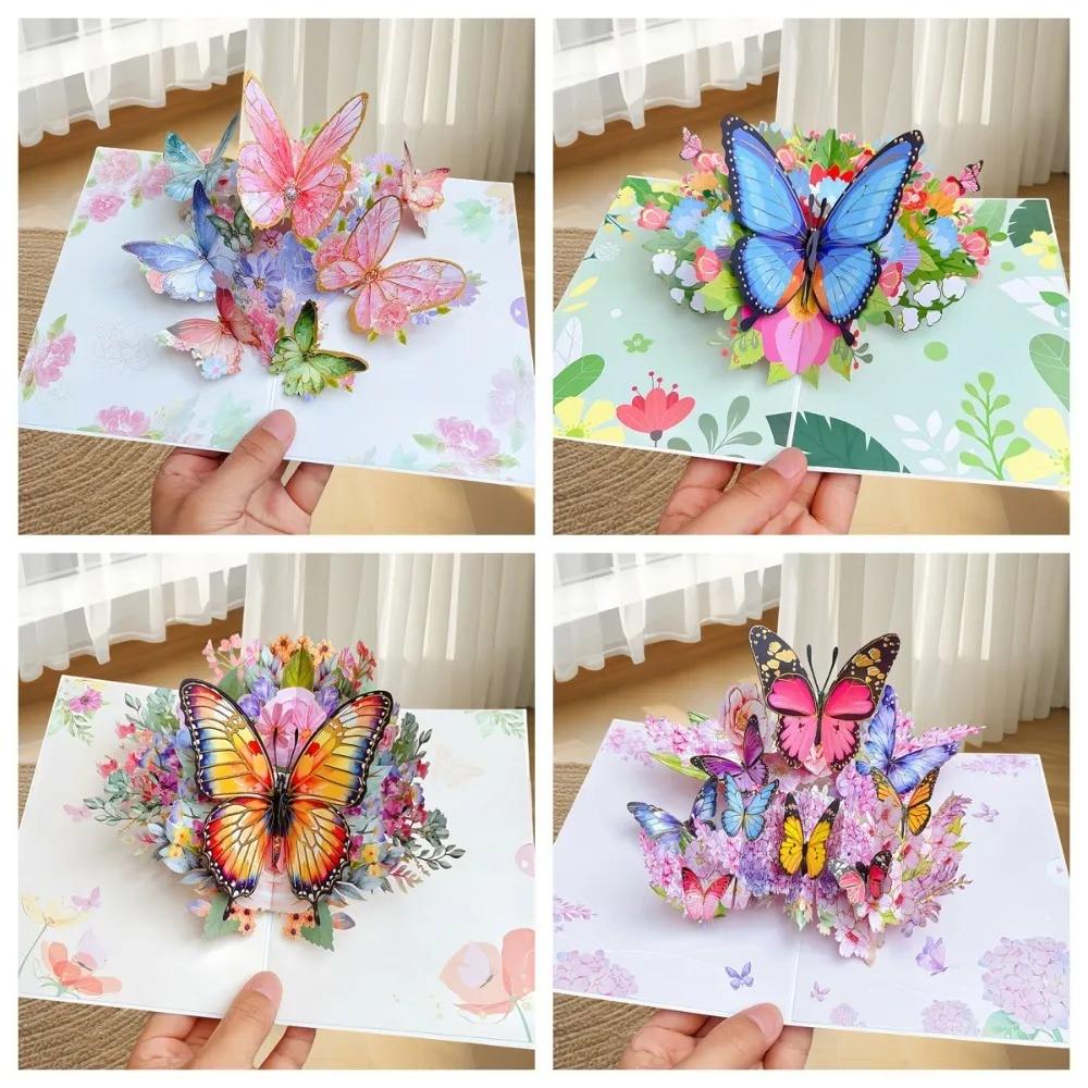New 3D Butterfly Pop up Card Best Wishes Daisy Post Card Ornament Invitations Congratulation Card Mother's Day