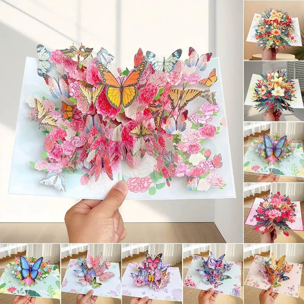 New 3D Butterfly Pop up Card Best Wishes Daisy Post Card Ornament Invitations Congratulation Card Mother's Day