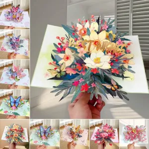 New 3D Butterfly Pop up Card Best Wishes Daisy Post Card Ornament Invitations Congratulation Card Mother's Day