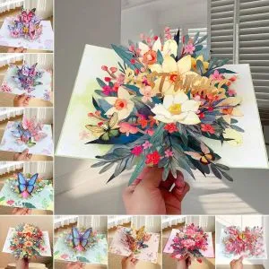 New 3D Butterfly Pop up Card Best Wishes Daisy Post Card Ornament Invitations Congratulation Card Mother's Day