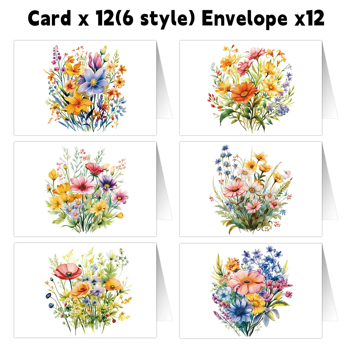 12pcs Retro Flower Design Greeting Cards With Envelopes Wildflower Note Cards For Birthday, Friendship Day, Congratulations Gift
