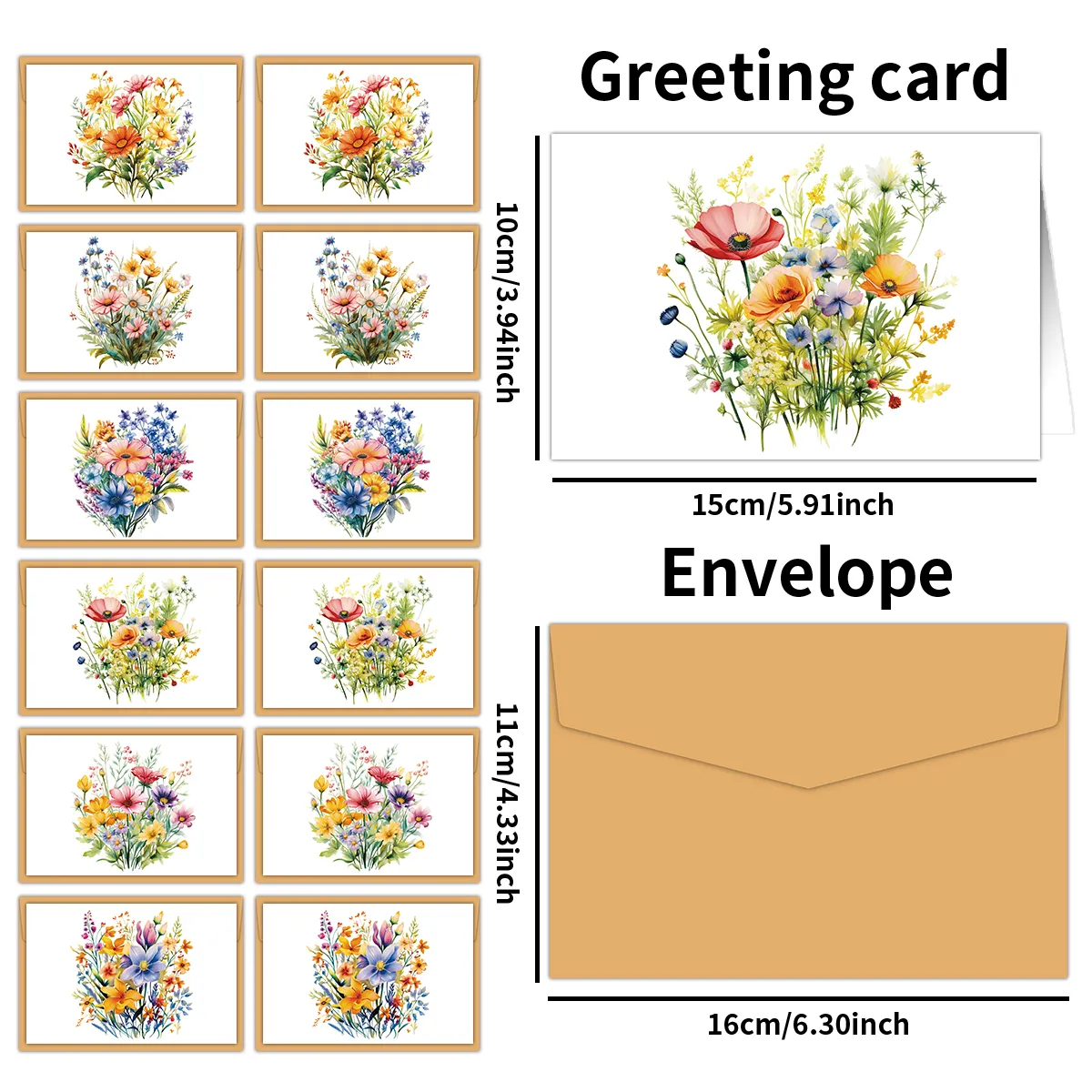 12pcs Retro Flower Design Greeting Cards With Envelopes Wildflower Note Cards For Birthday, Friendship Day, Congratulations Gift