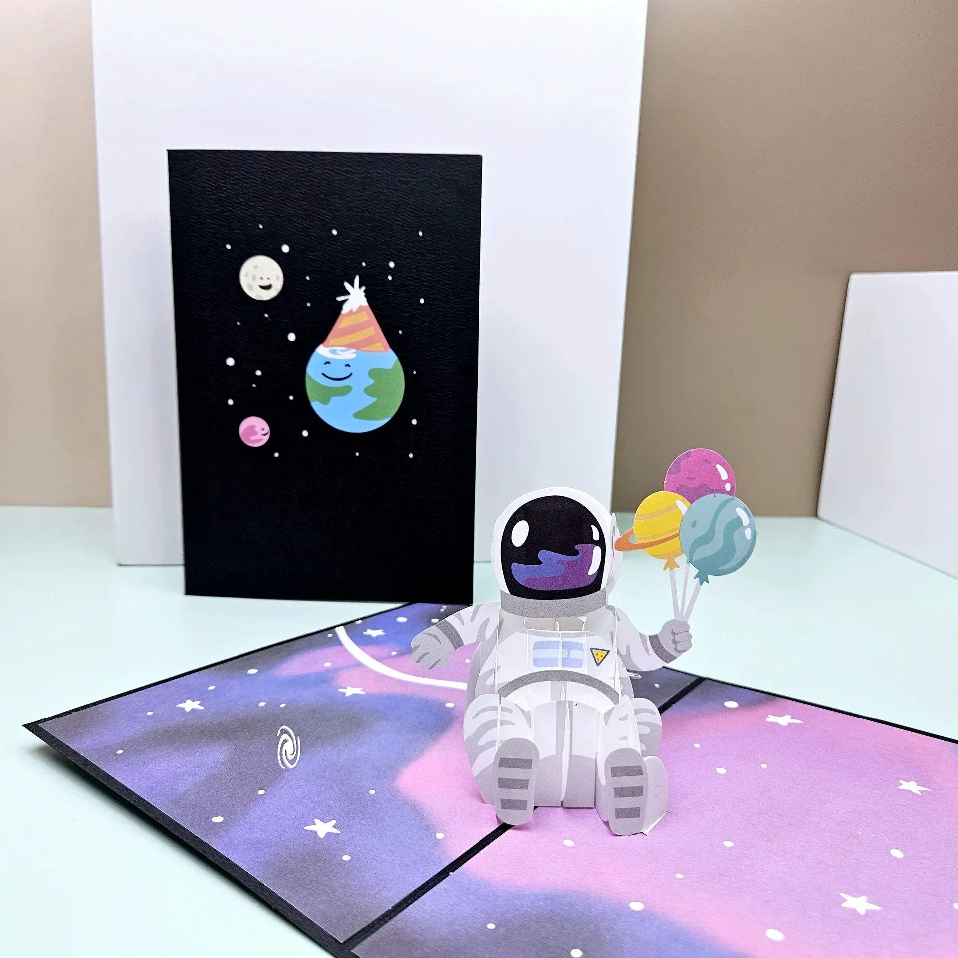3D Space Astronaut Greeting Card Astronaut Planet Star Rocket Birthday Paper Cards For Congratulations Children's Day Father Day