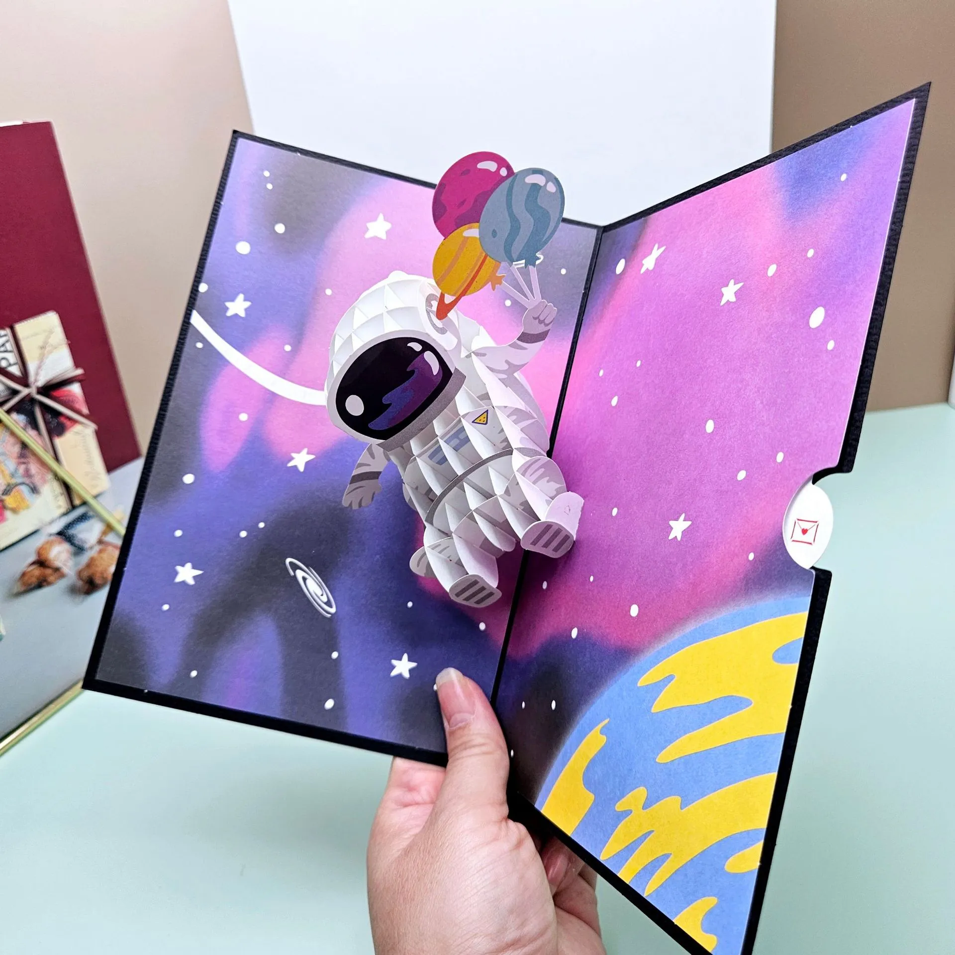 3D Space Astronaut Greeting Card Astronaut Planet Star Rocket Birthday Paper Cards For Congratulations Children's Day Father Day